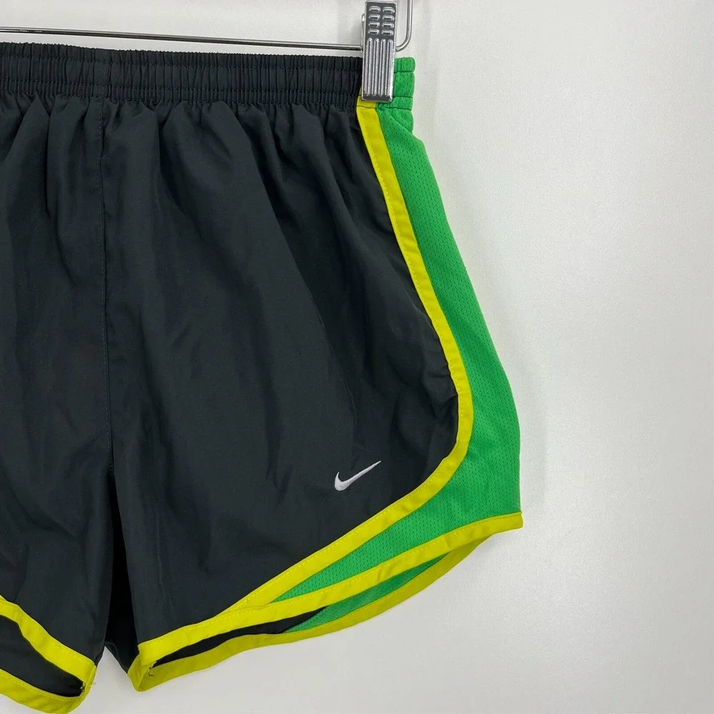 Nike Dri-FIT Tempo Running Shorts Womens Small Grey Green Yellow Athletic Gym